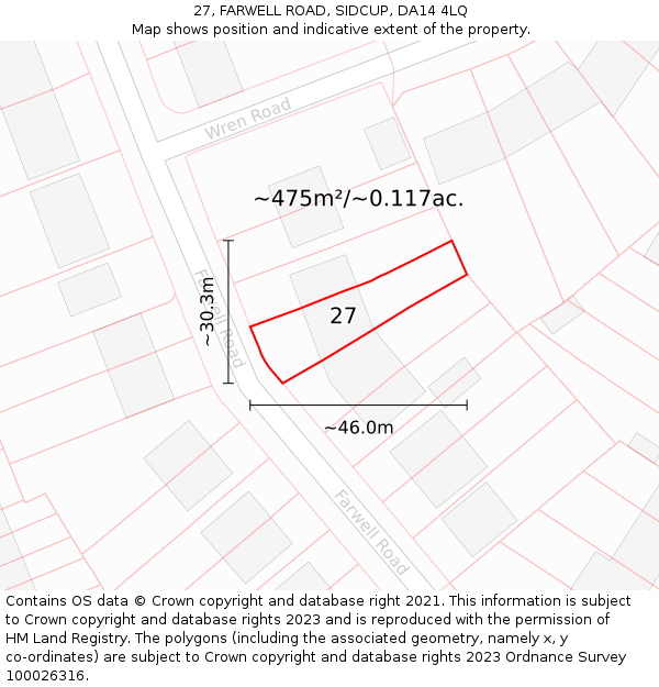 27, FARWELL ROAD, SIDCUP, DA14 4LQ: Plot and title map