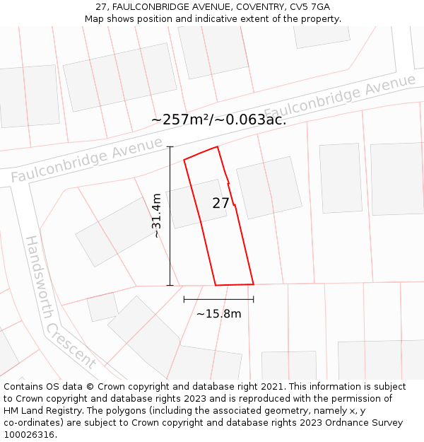 27, FAULCONBRIDGE AVENUE, COVENTRY, CV5 7GA: Plot and title map