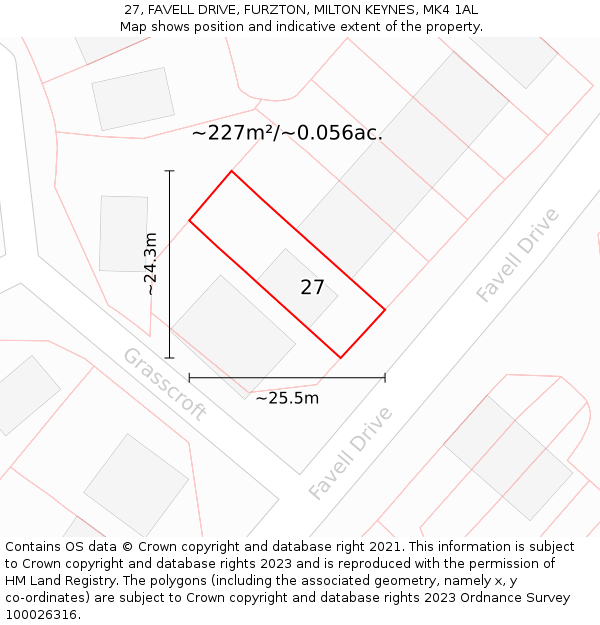 27, FAVELL DRIVE, FURZTON, MILTON KEYNES, MK4 1AL: Plot and title map