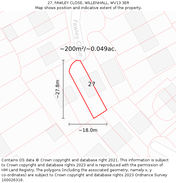 27, FAWLEY CLOSE, WILLENHALL, WV13 3ER: Plot and title map