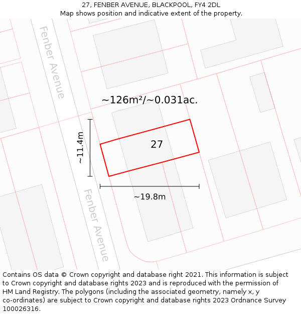 27, FENBER AVENUE, BLACKPOOL, FY4 2DL: Plot and title map