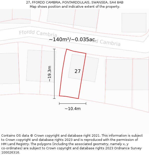 27, FFORDD CAMBRIA, PONTARDDULAIS, SWANSEA, SA4 8AB: Plot and title map