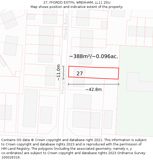 27, FFORDD ESTYN, WREXHAM, LL11 2SU: Plot and title map