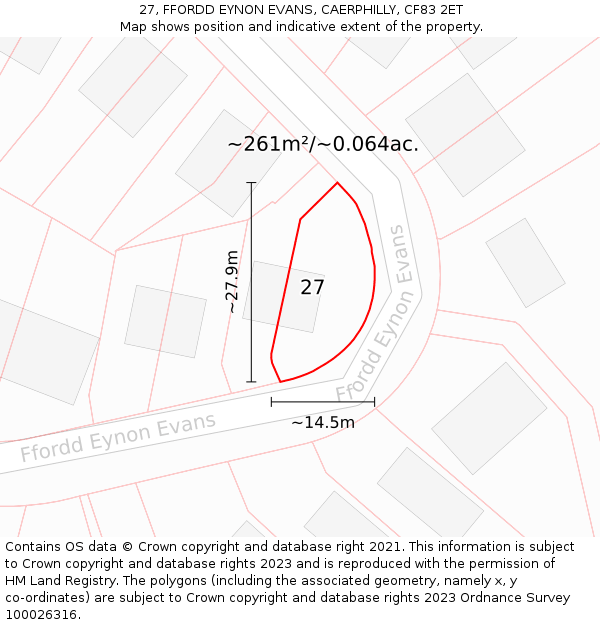 27, FFORDD EYNON EVANS, CAERPHILLY, CF83 2ET: Plot and title map