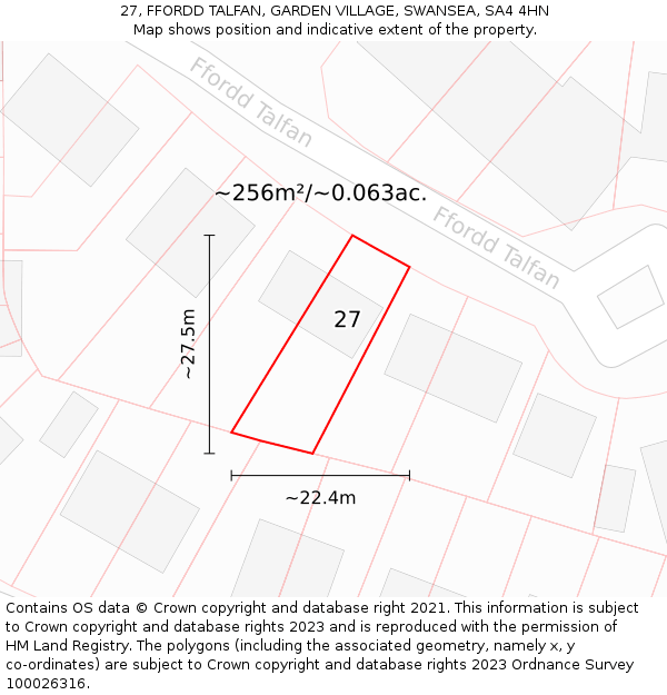 27, FFORDD TALFAN, GARDEN VILLAGE, SWANSEA, SA4 4HN: Plot and title map