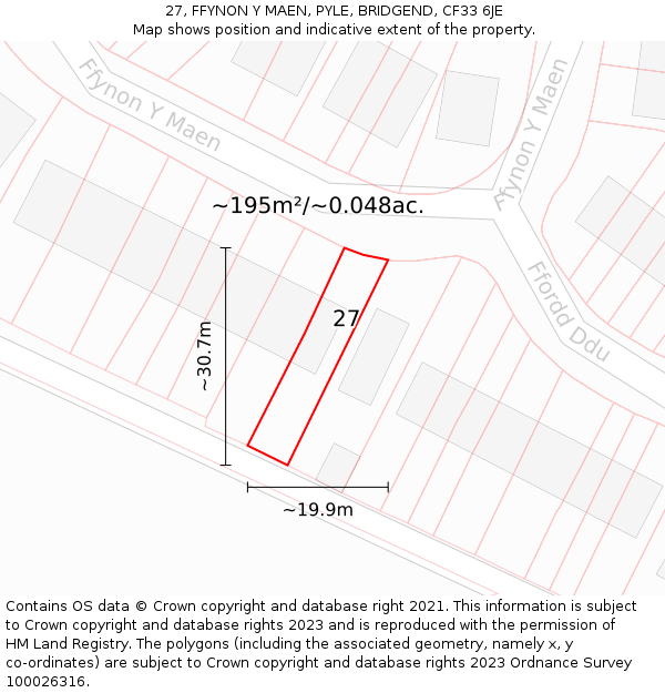 27, FFYNON Y MAEN, PYLE, BRIDGEND, CF33 6JE: Plot and title map