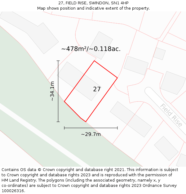 27, FIELD RISE, SWINDON, SN1 4HP: Plot and title map