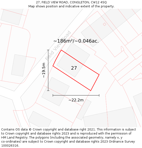 27, FIELD VIEW ROAD, CONGLETON, CW12 4SQ: Plot and title map