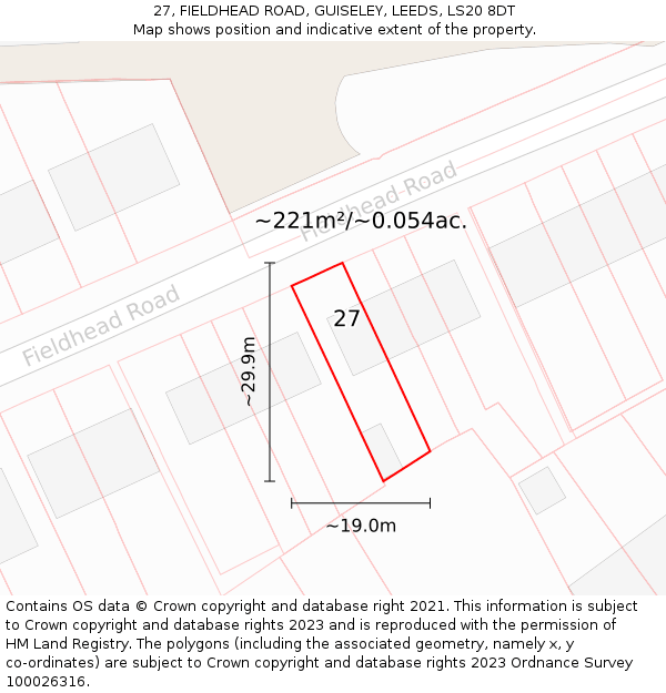 27, FIELDHEAD ROAD, GUISELEY, LEEDS, LS20 8DT: Plot and title map