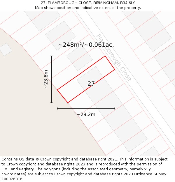 27, FLAMBOROUGH CLOSE, BIRMINGHAM, B34 6LY: Plot and title map