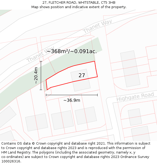 27, FLETCHER ROAD, WHITSTABLE, CT5 3HB: Plot and title map