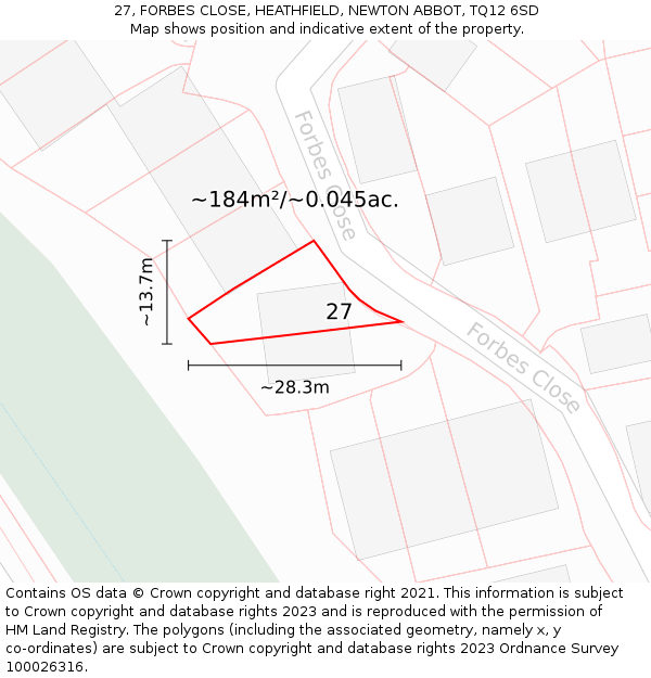 27, FORBES CLOSE, HEATHFIELD, NEWTON ABBOT, TQ12 6SD: Plot and title map