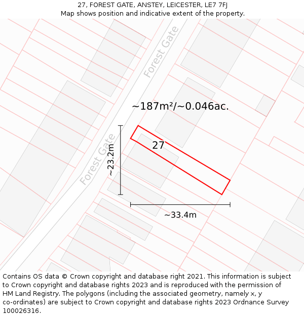 27, FOREST GATE, ANSTEY, LEICESTER, LE7 7FJ: Plot and title map