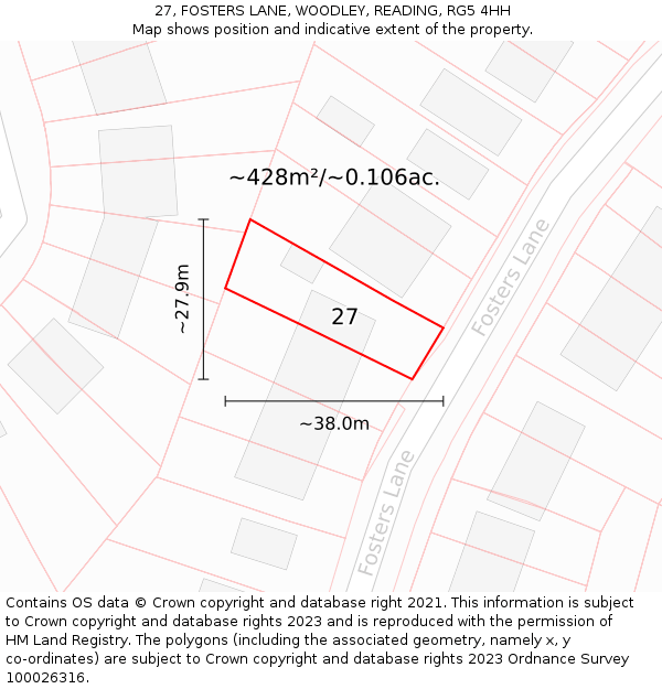 27, FOSTERS LANE, WOODLEY, READING, RG5 4HH: Plot and title map