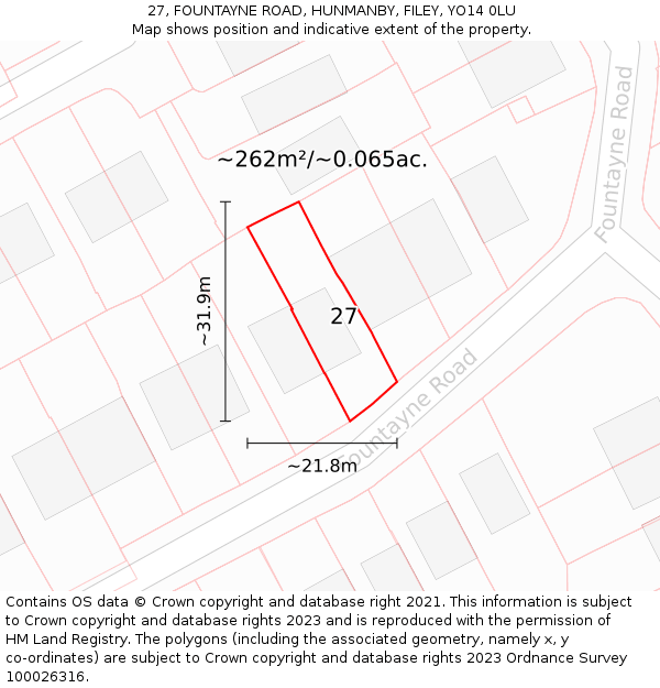 27, FOUNTAYNE ROAD, HUNMANBY, FILEY, YO14 0LU: Plot and title map