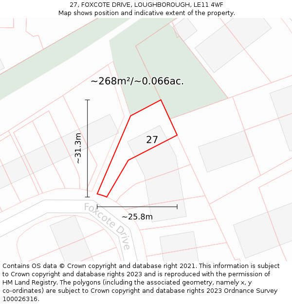 27, FOXCOTE DRIVE, LOUGHBOROUGH, LE11 4WF: Plot and title map