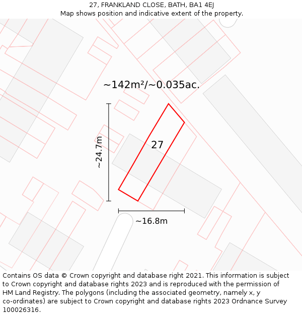 27, FRANKLAND CLOSE, BATH, BA1 4EJ: Plot and title map