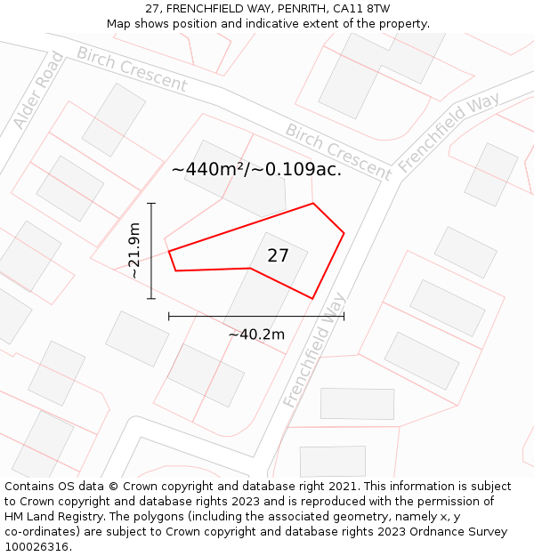 27, FRENCHFIELD WAY, PENRITH, CA11 8TW: Plot and title map