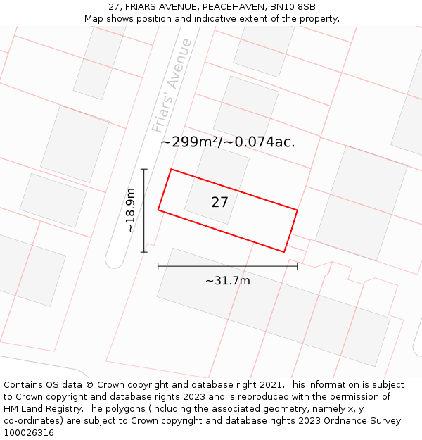 27, FRIARS AVENUE, PEACEHAVEN, BN10 8SB: Plot and title map