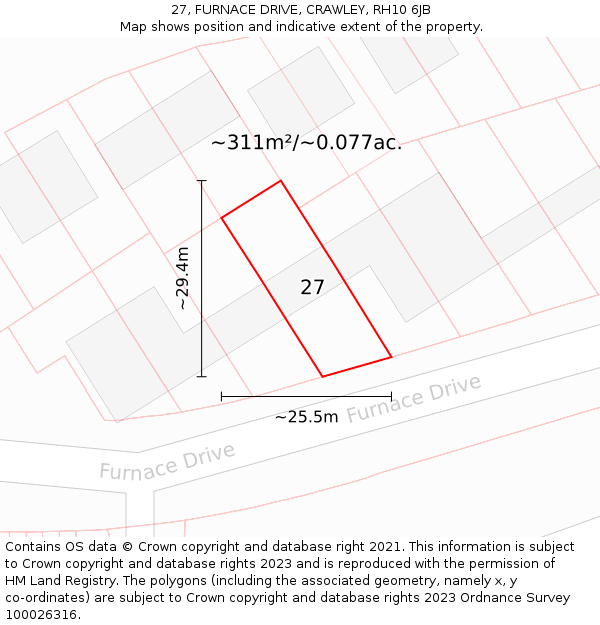 27, FURNACE DRIVE, CRAWLEY, RH10 6JB: Plot and title map