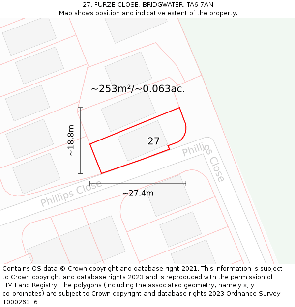 27, FURZE CLOSE, BRIDGWATER, TA6 7AN: Plot and title map