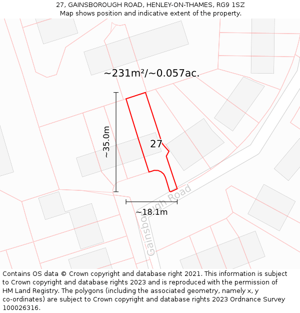 27, GAINSBOROUGH ROAD, HENLEY-ON-THAMES, RG9 1SZ: Plot and title map