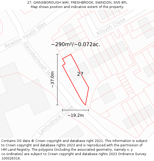 27, GAINSBOROUGH WAY, FRESHBROOK, SWINDON, SN5 8PL: Plot and title map