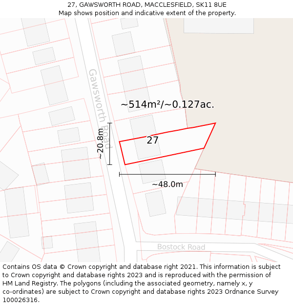 27, GAWSWORTH ROAD, MACCLESFIELD, SK11 8UE: Plot and title map