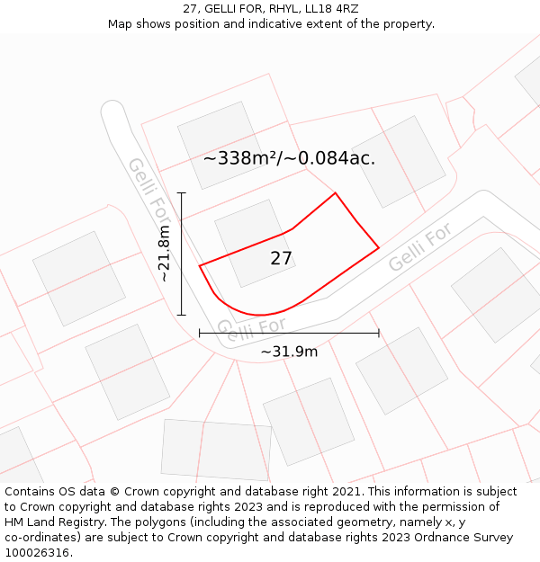 27, GELLI FOR, RHYL, LL18 4RZ: Plot and title map