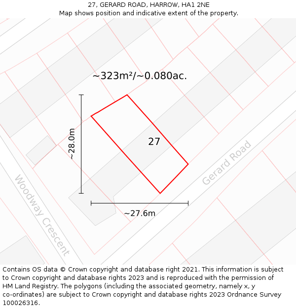 27, GERARD ROAD, HARROW, HA1 2NE: Plot and title map