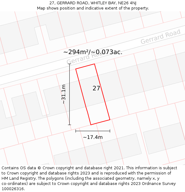 27, GERRARD ROAD, WHITLEY BAY, NE26 4NJ: Plot and title map