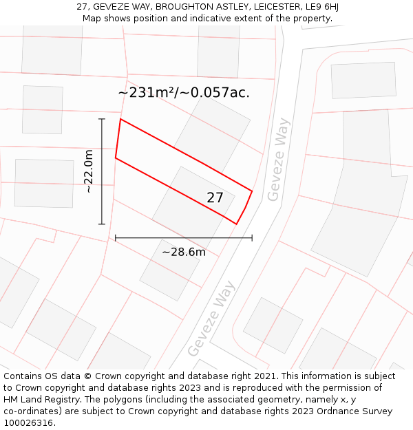 27, GEVEZE WAY, BROUGHTON ASTLEY, LEICESTER, LE9 6HJ: Plot and title map