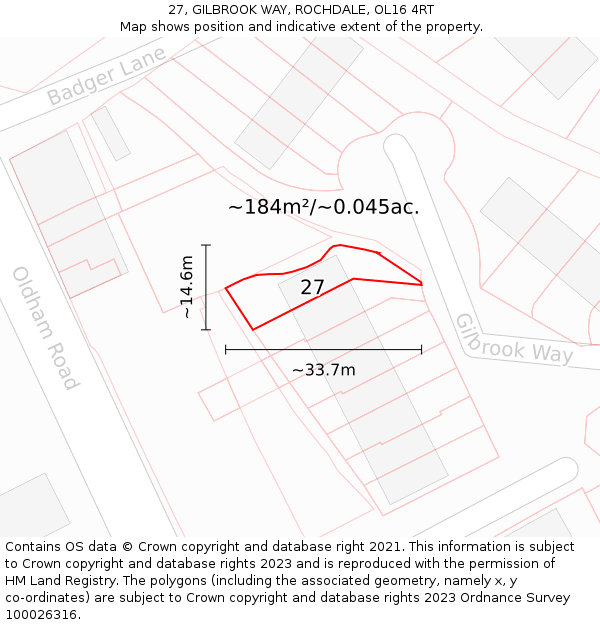 27, GILBROOK WAY, ROCHDALE, OL16 4RT: Plot and title map