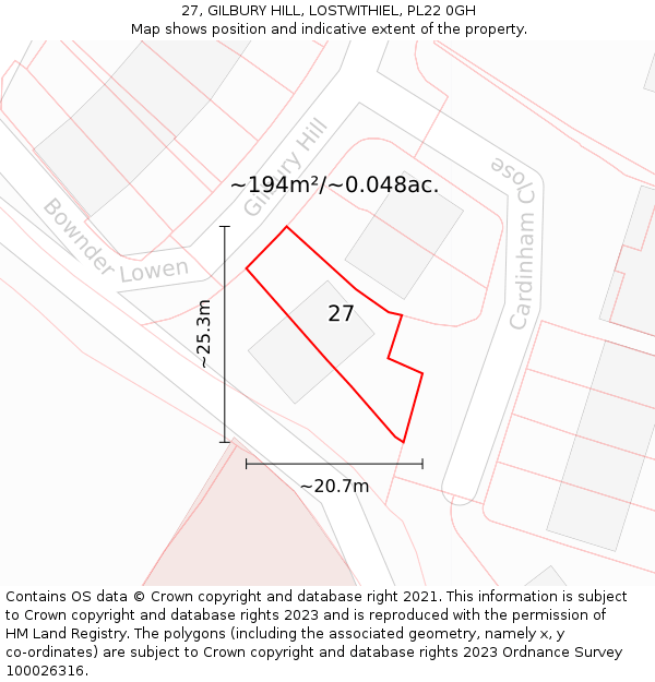 27, GILBURY HILL, LOSTWITHIEL, PL22 0GH: Plot and title map