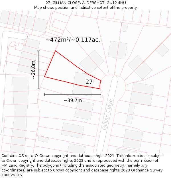 27, GILLIAN CLOSE, ALDERSHOT, GU12 4HU: Plot and title map