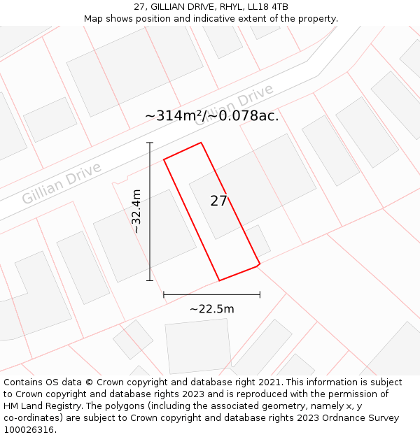 27, GILLIAN DRIVE, RHYL, LL18 4TB: Plot and title map
