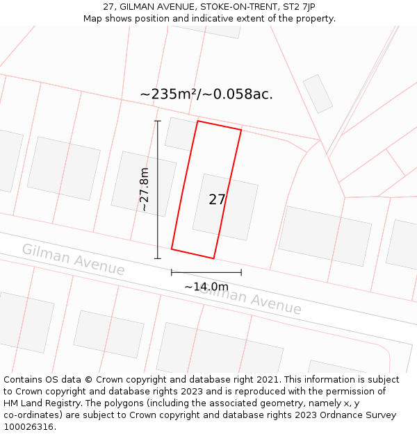 27, GILMAN AVENUE, STOKE-ON-TRENT, ST2 7JP: Plot and title map