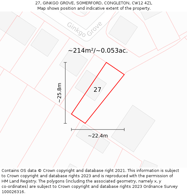 27, GINKGO GROVE, SOMERFORD, CONGLETON, CW12 4ZL: Plot and title map