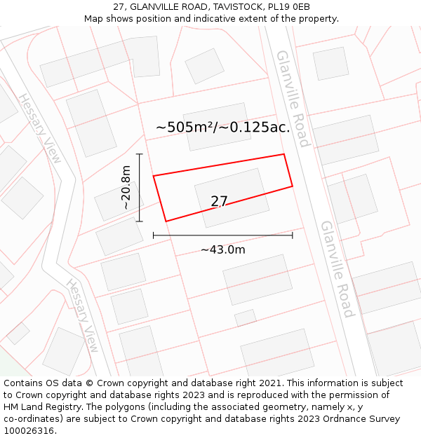 27, GLANVILLE ROAD, TAVISTOCK, PL19 0EB: Plot and title map