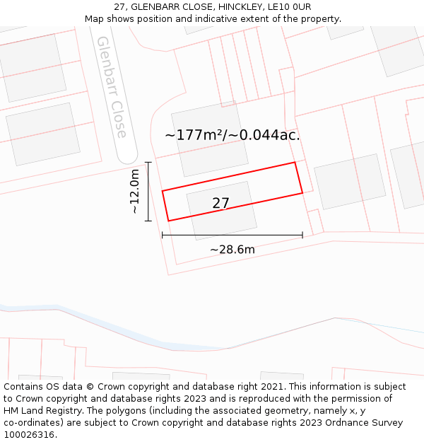 27, GLENBARR CLOSE, HINCKLEY, LE10 0UR: Plot and title map