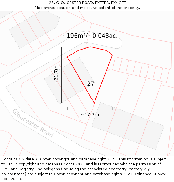 27, GLOUCESTER ROAD, EXETER, EX4 2EF: Plot and title map