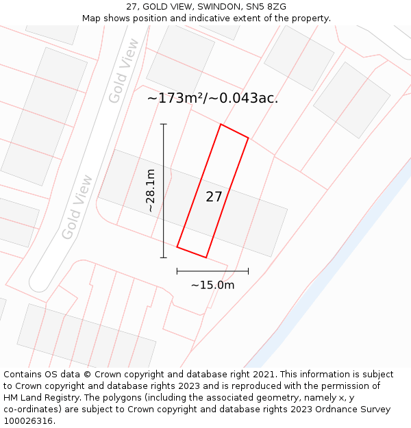 27, GOLD VIEW, SWINDON, SN5 8ZG: Plot and title map