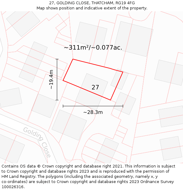 27, GOLDING CLOSE, THATCHAM, RG19 4FG: Plot and title map