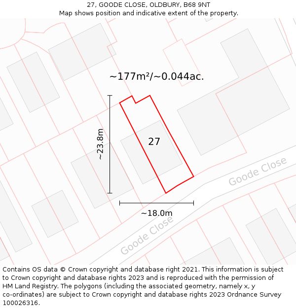 27, GOODE CLOSE, OLDBURY, B68 9NT: Plot and title map