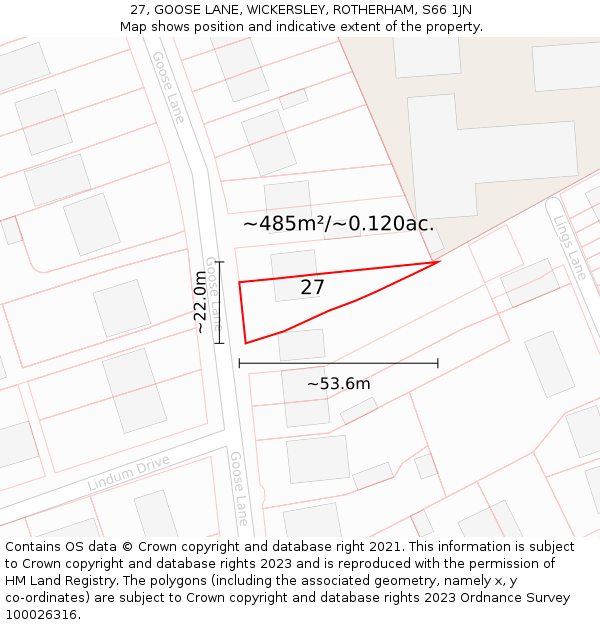 27, GOOSE LANE, WICKERSLEY, ROTHERHAM, S66 1JN: Plot and title map