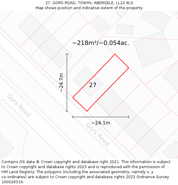 27, GORS ROAD, TOWYN, ABERGELE, LL22 9LS: Plot and title map