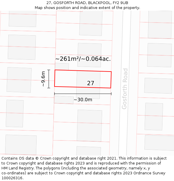 27, GOSFORTH ROAD, BLACKPOOL, FY2 9UB: Plot and title map