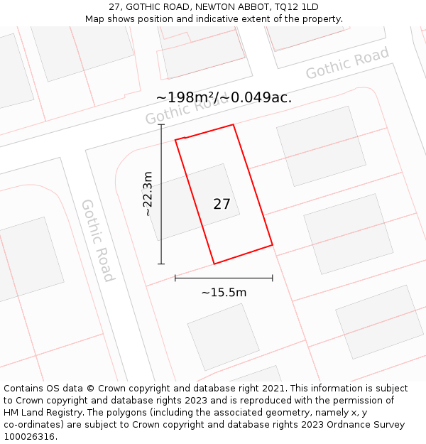 27, GOTHIC ROAD, NEWTON ABBOT, TQ12 1LD: Plot and title map