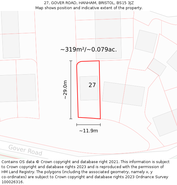27, GOVER ROAD, HANHAM, BRISTOL, BS15 3JZ: Plot and title map