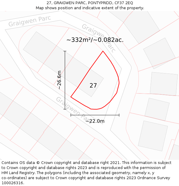 27, GRAIGWEN PARC, PONTYPRIDD, CF37 2EQ: Plot and title map